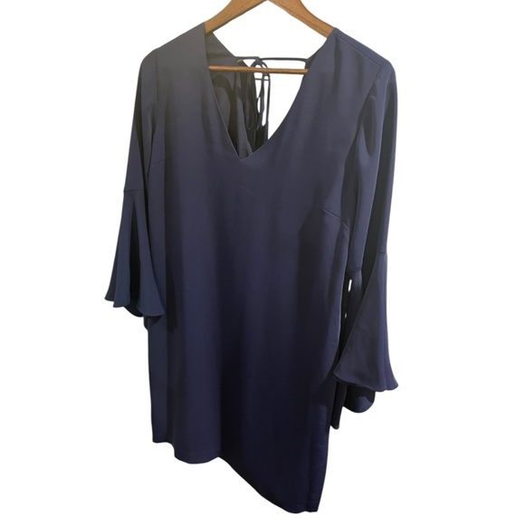 TRINA TURK NICO INDIGO BLUE RUFFLE BELL SLEEVE MIDI DRESS SIZE LARGE - Picture 5 of 13
